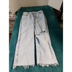 Zara Jeans Size 6 Womens Blue Stretch Cotton Pants Mid Rise Ladies 90's Wide Leg